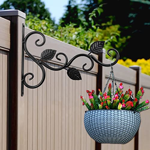 TIHOOD 2PCS Wall Hook Hanging Plant Brackets, Metal Plant Bracket Iron Wall Mount Leaf Black Hangers for Hanging Bird Feeders, Lanterns, Wind Chimes, Planters, Outdoor Decoration Hooks