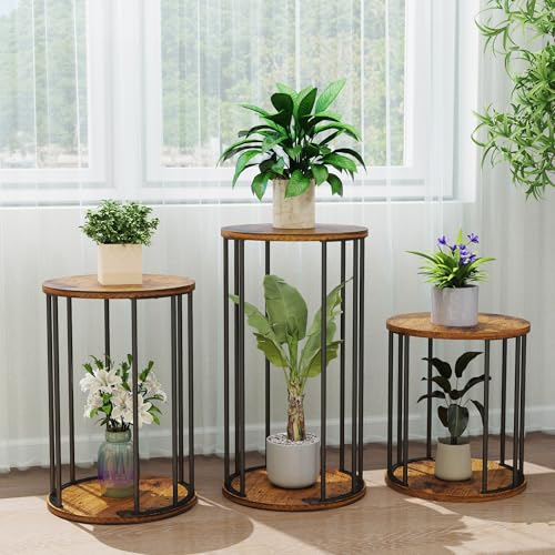 Plant Stand Indoor,small plant stool,Flower Pot Corner stand holder,Mid Century Heavy Duty Metal Tall Home Decor,Modern Round End Table,Small Rustic Display Stand for Living Room,Bedroom(Brown,18In) - color: 45cm brown