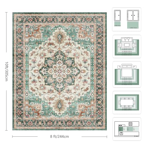 8x10 Area Rugs for Living Room - Washable Rug Vintage Distress Boho Medallion Rugs for Bedroom, Soft Non-Slip Backing Low Pile Carpet for Dining Room Office Nursery Dorm Home, Green Brown - color: B-green Brown, size: 8' x 10' (Rectangular)