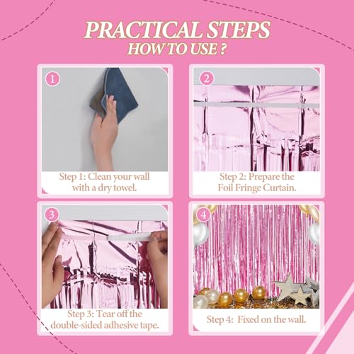 DECOCKRAT 2 Pack Foil Fringe Backdrop - Pink Shiny Tinsel Curtains for Party Decoration/Photo Booth Props - 3.3x6.6 FT Metallic Foil Backdrop for Birthday, Wedding, Graduation, Christmas. - color: Pink