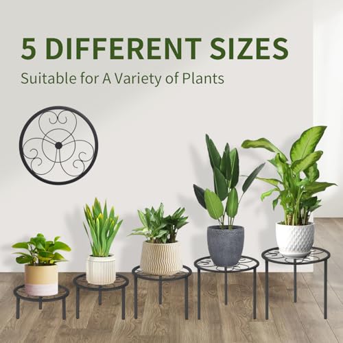 5 Pack Metal Plant Stands,Heavy Duty Potted Holder for Flower Pot, Rustproof Iron Plant Risers, Suitable for Indoor and Outdoor Decoration ,Garden Container Round Supports Rack for Planter - color: Black - 5 Pack