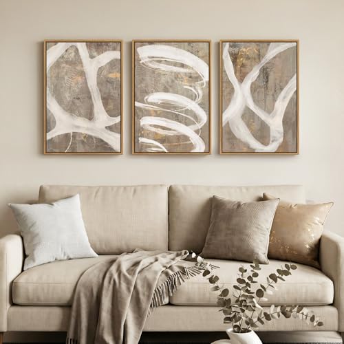 Framed Neutral Abstract Wall Art for Bedroom, 3 Piece Modern Canvas Prints Paintings Artwork for Walls, Minimalist Beige White Taupe Pictures for Living Room Dining Hallway Office Wall Decor 16x24 In - color: Neutral Taupe, size: 16" W x 24" H x 3pcs