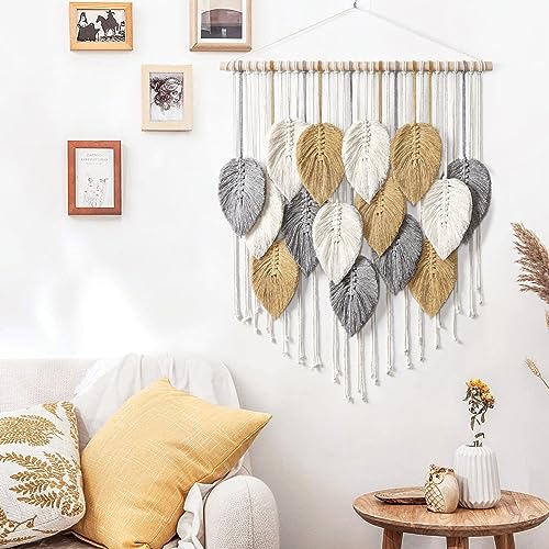 LOMOHOO Macrame Wall Hanging Leaves Boho Wall Decor Bohemian Handmade Woven Wall Art Decoration for Bedroom Living Room Apartment Dorm Gallery Perfect Handmade Gift Ideas 23.6" W x 30.7" L - color: 23.6" W x 30.7" L