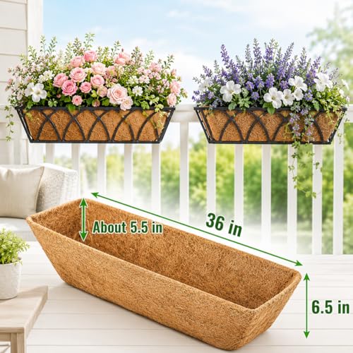 Y&M 36Inch Coco Liners for Window Box & Deck Basket – 2PCS Natural Coconut Fiber Planter Liners, Perfect for Hanging Baskets, Flower Basket, Planter Box, Balcony, Patio, Garden - color: 2pcs 36in Rectangular