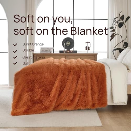 Luxury Fluffy Faux Fur Throw Blanket,Thick Fluffy Silky Fuzzy Cozy Blanket,Plush Blankets for Couch, Sofa, Chair, Bed-Burnt Orange,50x60 Inches - color: Burnt Orange, size: Throw (50" x 60")