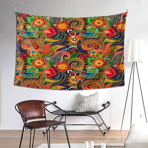 RTAFGU Perris Tapestry, Colorful Paisley Floral Pattern, Folk Art Ethnic Design Aesthetic Wall Hanging Tapestries for Living Room, Bedroom, Dorm Party Home Decoration 91" L x 71" W - color: Perris_2803, size: 91"L x 71"W