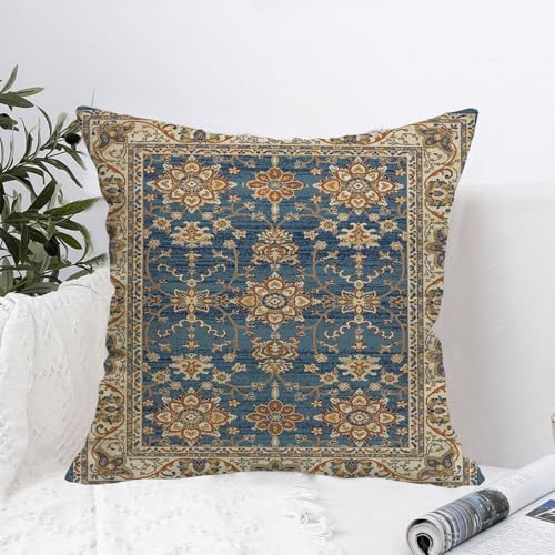 Boho Throw Pillow Covers 18x18 Set of 2 Blue Orange Ethnic Pattern | Spring Summer Boho Outdoor Pillows Cover Fall Western Bohemian Linen Decorative Pillowcase for Couch Living Room Bed Decor - color: Blue Orange 2, size: 18" x 18" (Pack of 2)