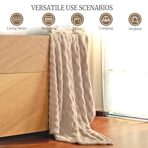 Checkered Fleece Throw Blankets-Cozy Fluffy Soft Lightweight Luxury Blanket for Travel, Sofa, Couch, Bed & Car, Gifts for Teen Girls, Women and Men, Home and Dorm Decor, Beige, 50" x 70" - color: Beige