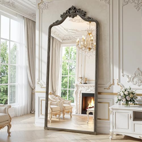 71"x32" Bronze Arched Full Length Mirror with Stand, Full Body Mirrors for Leaning or Hanging, Traditional Ornate Vintage Floor Mirror,Baroque Antique Long Mirrors for Wall,Decor, Living Room, Bedroom - color: Vintage Copper