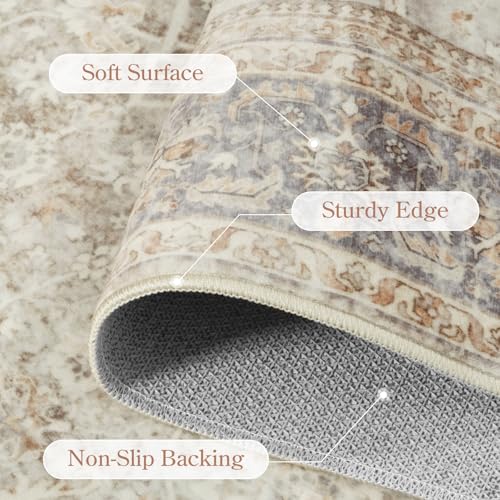 Collive Area Rug for Living Room 5x7, Machine Washable Neutral Boho Rugs for Bedroom, Soft Non-Slip Low Pile Indoor Floor Accent Carpet for Office Entryway Nursery Dining Room - Tan - color: Tan, size: 5' x 7' (Rectangular)