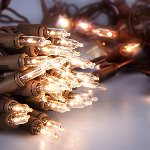 612 Vermont 50 Clear Mini Christmas String Lights on Brown Wire Cord, UL Approved for Indoor/Outdoor Use, 9 Foot of Lighted Length, 11 Foot of Total Length - size: 50 Light