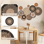 Boho Wall Basket Decor Set of 11 - Hanging Woven Bulrush Basket Wall Decor, Handcrafted Round Flat Baskets Wall Art, for Rustic Farmhouse、Home - Unique Rattan Wicker Wall Decor（Black Retro） - style: Black Retro