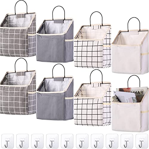 Boao 8 Packs Wall Hanging Storage Bag, Wall Storage Organizer Bags with Hooks, over the Door Hanging Basket for Dormitory Bathroom Bedroom, Living Room Kitchen(Cute Color)