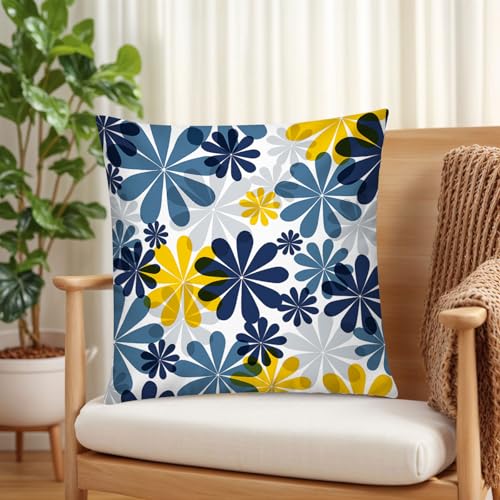COMMINY Navy Orange Throw Pillow Cover 18x18 Set of 6, Grey Blue Pillow Covers, Daisy Dahlia Pillowcase, Square Cushion Covers for Couch Sofa Living Room Home - color: Navy Blue Orange, size: 18" x 18" (Pack of 6)