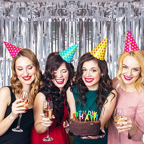 2 Pack Silver Foil Fringe Curtain Backdrop, 3.2Ft x 8.2Ft Metallic Tinsel Foil Fringe Streamer Curtains for Party Photo Booth Props Bachelorette Birthday Bridal Shower Christmas Decorations - color: Metallic Silver