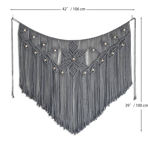 Youngeast Macrame Wall Hanging Large Macrame Curtains Leaf Shape Beads Wall Decor Boho Tassel Wall Art Woven Tapestry Headboard Backdrop Gray - color: Gray