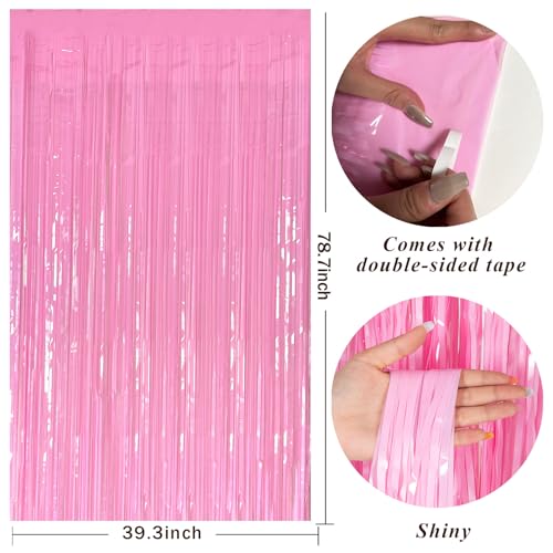 Pink Party Streamers Foil Fringe Backdrop Curtains Tinsel Streamers Birthday Party Decorations Fringe Backdrop for Birthday Party Graduation Bridal Shower - color: Macaron Pink, size: 5 Pack