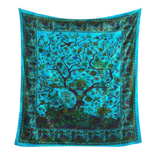 Popular Handicrafts Tapestry Wall Hanging Tree of Life Hippie Mandala Bohemian Hippy Kaleidoscopic Intricate Floral Design Indian Tapestries Bedspread 84x90 Inches,(215cm x 230cm) Turquoise - color: Turquoise, size: 90"L x 84"W
