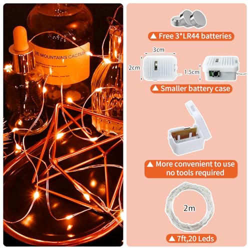 12 Pack Orange Fairy Lights Battery Operated, 7ft 20 LED Mini String Twinkle Lights for Christmas Halloween Mason Jars Centerpiece Table Decorations (12, Orange) - color: Orange
