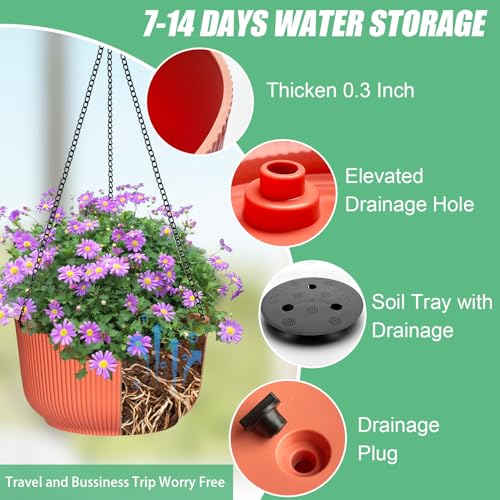 RooTrimmer Hanging Planters 9/10/11 Inch for Indoor Plants, 3 Pack Plant Hanger Outdoor with Drainage Holes, Self Watering Hanging Basket Flower Pot for Garden Home Decor, Light Coral - color: Light Coral