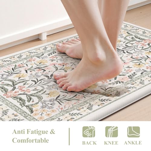 Collive Anti Fatigue Kitchen Floor Mat, Cushioned Waterproof Sink Mats Non Slip Floral Kitchen Rugs Sets of 2, Comfort Modern Standing Rug for Office, Laundry, Desk, 17"x30"+17"x47", Grey - color: Grey, size: 17.3"x47"+17.3"x29"