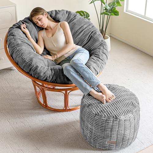 HIGOGOGO Pouf Ottoman Stuffed Round Modern Foam Filled Foot Rest Poufs for Living Room Chair Decorative 26 X 18 Inches Boho Relax Stool for Wedding Christmas Party, Light Grey - color: Light Grey, size: 26"D x 26"W x 18"H