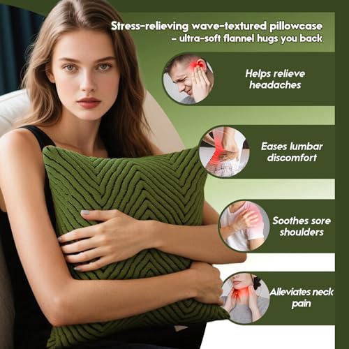 Flannel Pillow Covers Decorative Square Cushion Covers Modern Ripple Pattern Soft Sofa Pillowcases for Living Room - color: Green02