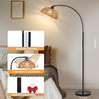 Brilvibera Boho Floor Lamp with Remote- Arc Tall Lamps, Bronze Floor Lamps with Stepless Dimmable Bulb, Hand-Worked Adjustable Rattan Lampshades, Brown Rattan Standing Lamp - style: Bronze Rattan Arc Lamp