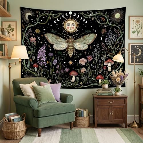 Lifeel Boho Butterfly Tapestry, Vintage Aesthetic Moth Wall Tapestries for Bedroom Living Room Dorm, Black 60x80 inches - color: Black, size: 80"L x 60"W