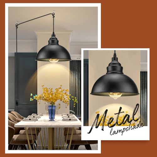 Plug in Pendant Light, 15FT Hanging Lights with Plug in Cord, On/Off Switch, Industrial Pendant Light with Plug in Cord, Metal Hanging Lamps for Living Room, Kitchen, Dining Room-Large Black - color: Large black