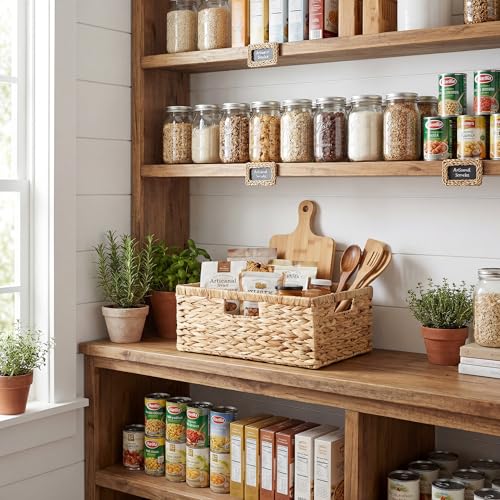GRANNY SAYS Wicker Baskets with Handles, Large Wicker Storage Baskets for Shelves, Water Hyacinth Woven Basket, Decorative Basket for Pantry, 1-Pack - color: Natural (Water Hyacinth), size: 15"L x 11"W x 6¾"H