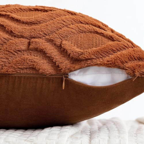 MIULEE Burnt Orange Fall Throw Pillow Covers 18x18 Inch, Soft Plush Faux Wool Solid Couch Pillows Set of 2, Decorative Farmhouse Boho Cushion Covers for Sofa Living Room Bed Home Decor - color: Burnt Orange, size: 18" x 18" (Pack of 2)