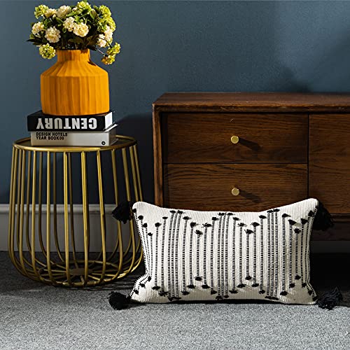 LIGICKY Boho Lumbar Pillow Covers Decorative Woven Tassel Throw Pillows Rectangle Pillow Sham Black and Off White Pillowcase for Couch Sofa Bed Car 12x20 Inch - color: Black Stripe, size: 20" x 12" (Pack of 1)