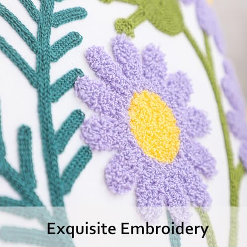 Embroidered Throw Pillow Covers 18x18 Pack of 2 Floral Pillow Covers Farmhouse Pillow Case Outdoor Garden Cushion Case Summer Decorations for Home (Purple and White Flower) - color: Purple-white Flower