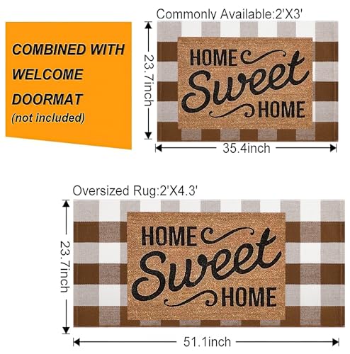 Front Door Mat Outdoor 24''x35''Buffalo Plaid Porch Mat Cotton Woven Machine Washable Carpet for Layered Doormat Hello/Welcome Door Mat,Kitchen,Farmhouse,Entryway - color: Coffee, size: 24''x 35''