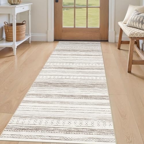 Tortania Area Rug 2x6 Runner Rugs - Washable Soft Neutral Boho Moroccan Farmhouse Rug Indoor Floor Carpet for Living Room Bedroom Kitchen Entryway Under Dining Table Home Office Decor - Cream Brown - color: Cream/Brown, size: 2' x 6' (Runner)