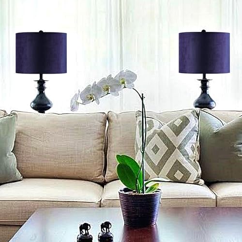 Dark Blue Velvet Drum Lamp Shade Modern Lampshade 13``Top×13``Bottom×10``High(Spider) Medium Lamp Shade for Table & Bedside Lamp Replacement Lampshades in Hand Crafted - By GO&SO - color: Blue, size: 13*13*10 inch-1 Pack