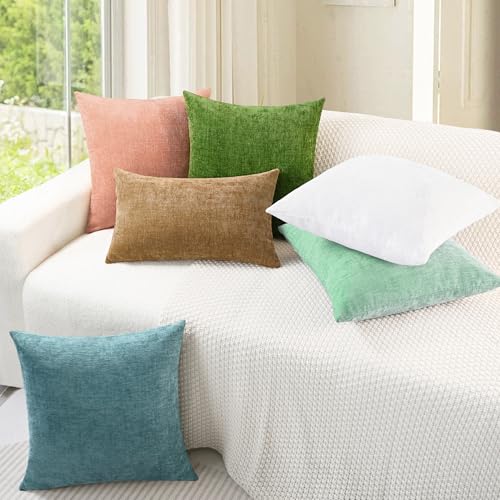 CaliTime Throw Pillow Covers Decorative 16 X 16 Inches Pack of 2 Cozy Chenille Cushion Cases for Couch Sofa Bed Living Room Home Grey Green - color: Grey Green, size: 16" x 16" (Pack of 2)