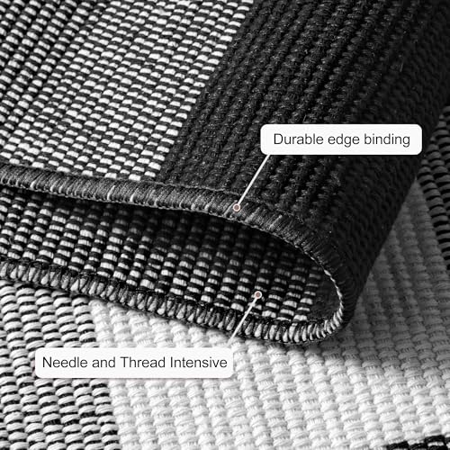 joybest Buffalo Plaid Rug 5 x 7 ft Black and White Checkered Area Rug Cotton Hand-Woven Indoor Outdoor Rugs Carpet for Patio, Living Room, Dining Room, Bedroom - size: 5' x 7' (Rectangular)