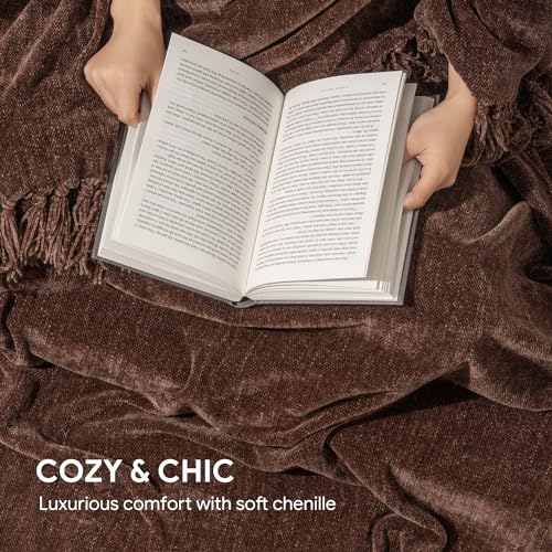 RECYCO Throw Blanket Soft Cozy Chenille Throw Blanket with Fringe Tassel for Couch Sofa Chair Bed Living Room Gift (Brown, 60'' x 80'') - color: Brown, size: 60'' X 80''