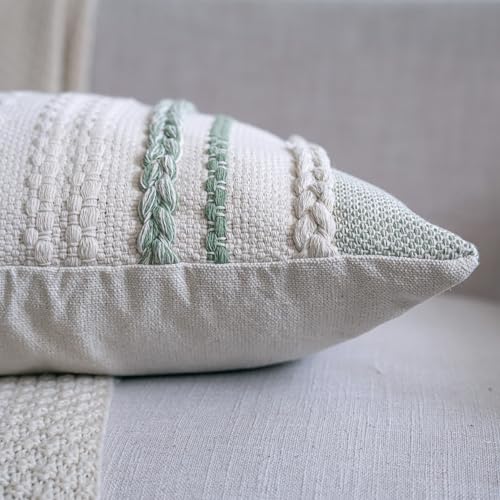 Cethom Boho Lumbar Pillow Covers 12x20 Inch Set of 2, Sage Green Textured Decorative Couch Pillow Cases for Farmhouse Home Decor, Accent Cushion Cover for Sofa, Bed, Living Room, Bedroom - color: Sage Green, size: 20" x 12" (Pack of 2)