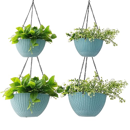 RooTrimmer Hanging Planters for Outdoor Plants 8/10 Inch, 4 Packs Hanging Flower Pot Indoor with Drainage Holes, Self-Watering Hanging Basket Perfect for Home, Office and Garden (Sky Blue) - color: Sky Blue, size: 2p*8"+2p*10"