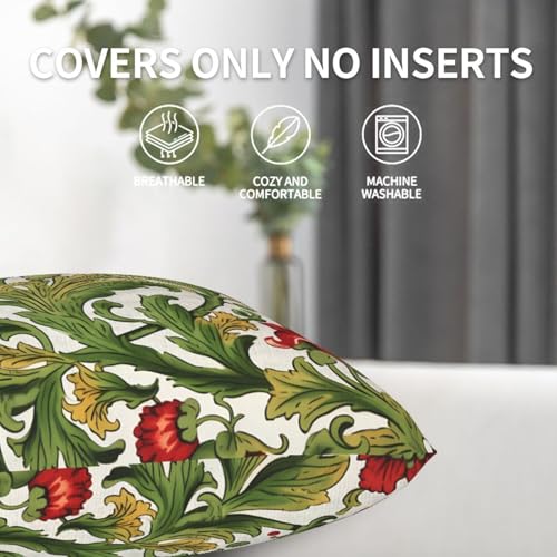 Vintage Floral Decorative Pillow Covers 18x18 Set of 2 Red Flower Green Leaf Pillow Cases Spring Floral Cushion Cases Spring Home Decor for Couch Sofa Bed - color: Floral, size: 18" x 18" (Pack of 1)