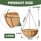 4 Pack 10 Inch Hanging Baskets for Plants Outdoor Metal Hanging Planter Basket with Coco Coir Liner Hanging Flower Baskets Hanging Flower Pots Holder for Garden, Patio(Watermelon) - size: 10 Inch, style: Garden