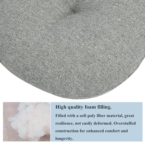 FUNHOME 15"x15"x4" Bistro Chair Cushion Set of 2, Water Repellent Round Outdoor Chair Cushions with Ties, Patio Tufted Chair Pads for Home Garden (Light Gray) - color: Light Gray