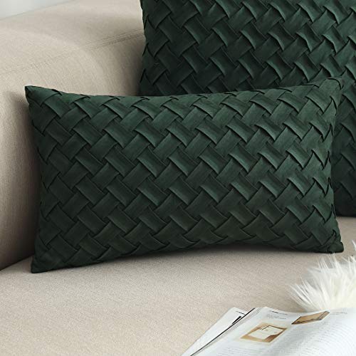 vctops Christmas Boho Basket Weave Pattern Decorative Throw Pillow Cover Super Soft Suede Solid Lumbar Accent Cushion Case for Couch Sofa Car (Dark Green,12"x20") - color: Dark Green, size: 20" x 12" (Pack of 1)
