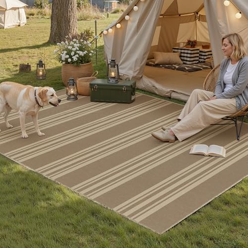 PureCozy Striped Easy Jute Rug 3x5 Khaki Entryway Carpet Washable Non Slip Office Door Mat Farmhouse Neutral Non Shedding Small Indoor Outdoor Rug for Bathroom Kitchen Bedroom Living Room - color: Khaki/Striped, size: 3' x 5' (Rectangular)