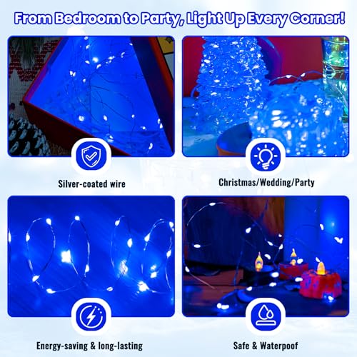 ZSJWL 30 Pack Blue Fairy Lights Battery Operated, 7FT 20LED Mini Starry Light Mason Jar Lights for Indoor Outdoor Party Wedding Halloween Thanksgiving - color: Blue, size: 30 Pack – Battery Powered