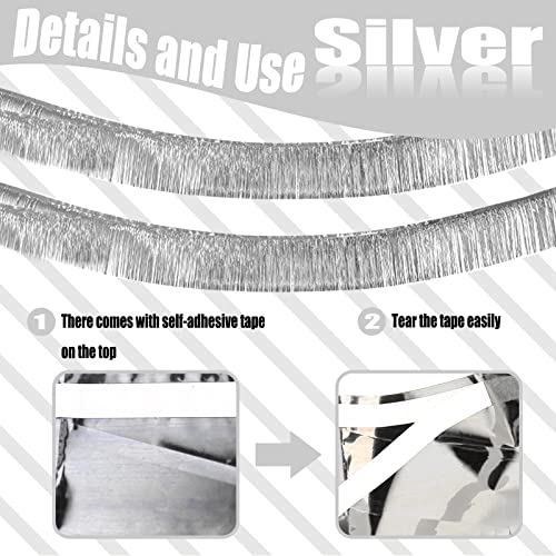 6 Pack 10 Feet Silver Foil Fringe Garland Metallic Tinsel Streamers Banner Wall Hanging Curtain Backdrop Banner for Parade Floats, Thanksgiving, Christmas, Birthday, Halloween Party Decorations - color: Silver