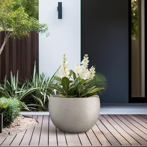 Kante 11.8" Dia Round Concrete Planter, Outdoor/Indoor Large Bowl Plant Pots with Drainage Hole and Rubber Plug for Garden Patio Balcony Home, Weathered Concrete - color: Weathered Concrete, size: 11.8" d